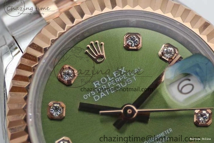 0511 Lady DateJust 28 SS RG TWF 1:1 Best Edition Green Dial Diamonds Markers on Jubilee Bracelet NH Trendsetting 2130